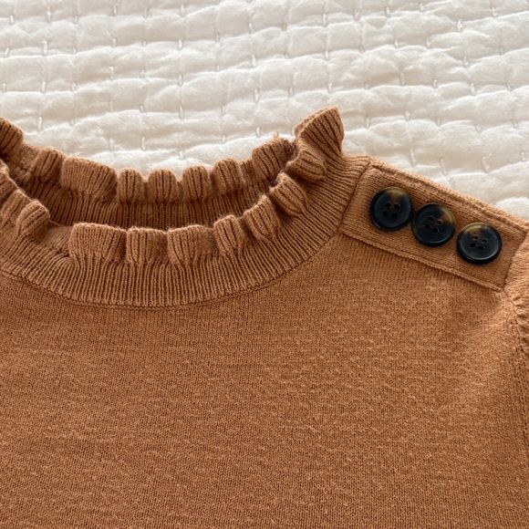 Camel Ruffled Sweater with Button Detail - Picture 3 of 5